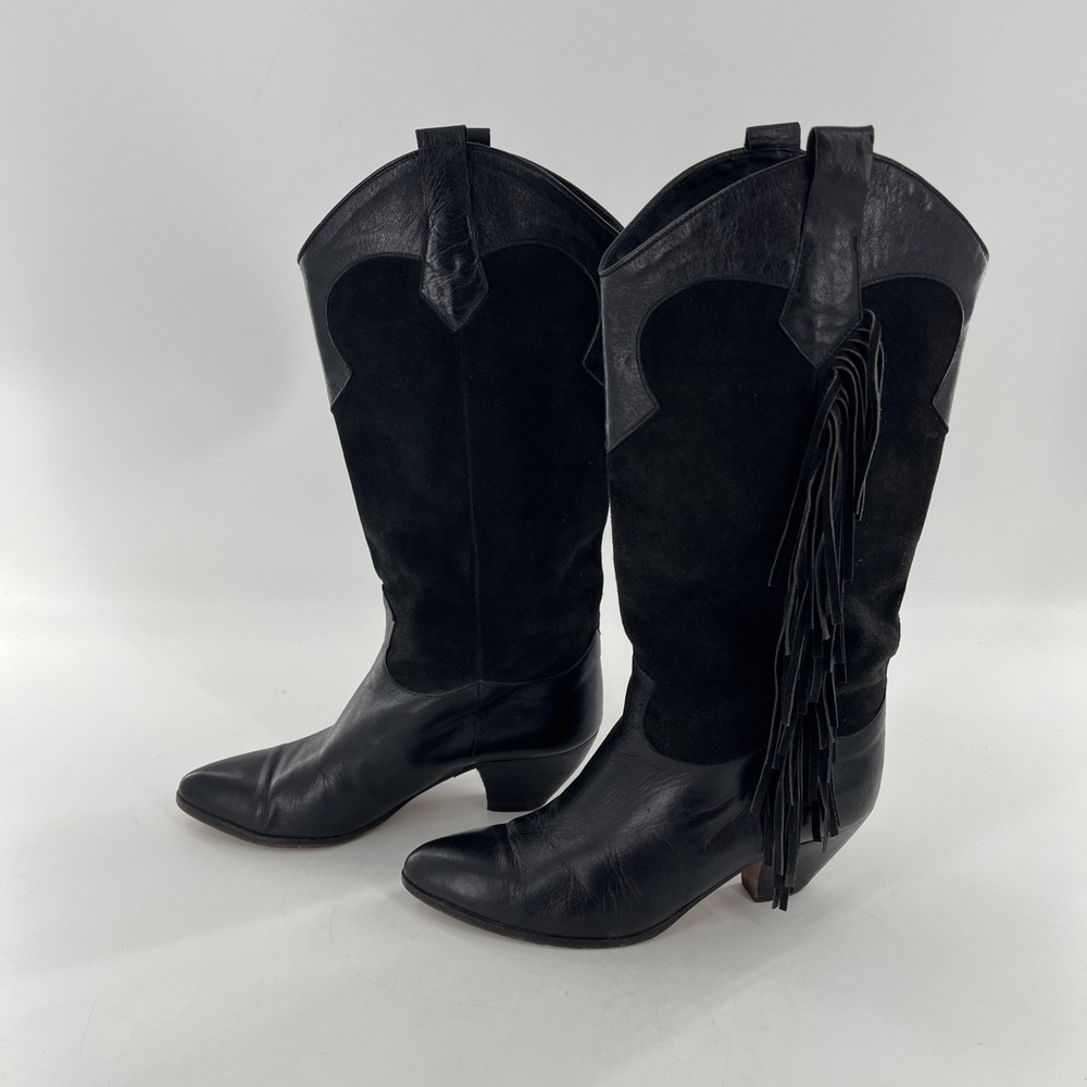 Rare Vintage Lenni Italian Leather Suede Calf Boots Fringe Heel‎ 7.5 Cowgirl - Picture 7 of 16